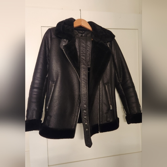Faux leather shearling moto jacket - Picture 4 of 5